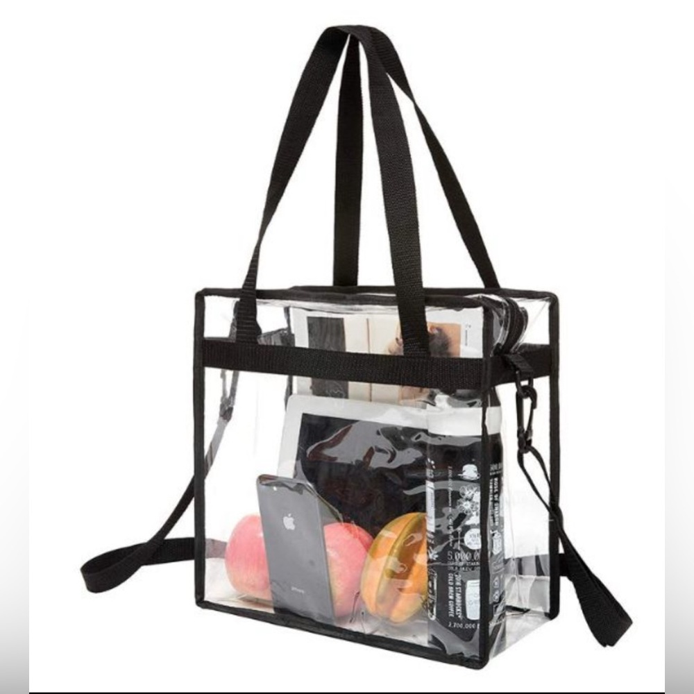 Officially Approved Clear Stadium Tote Bag with Crossbody Strap Black Trim